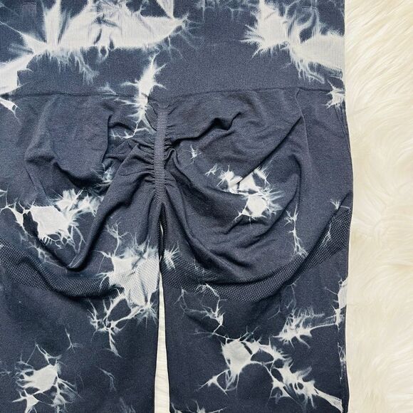 Tie Dye Stretchy Bootylicious Leggings Dark Navy blue and White Size Large - Picture 4 of 4